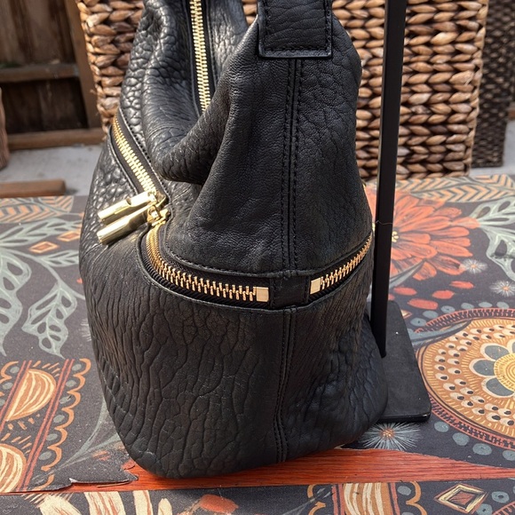 Elizabeth and James Black Pebbled Leather Hobo Satchel - Picture 4 of 10